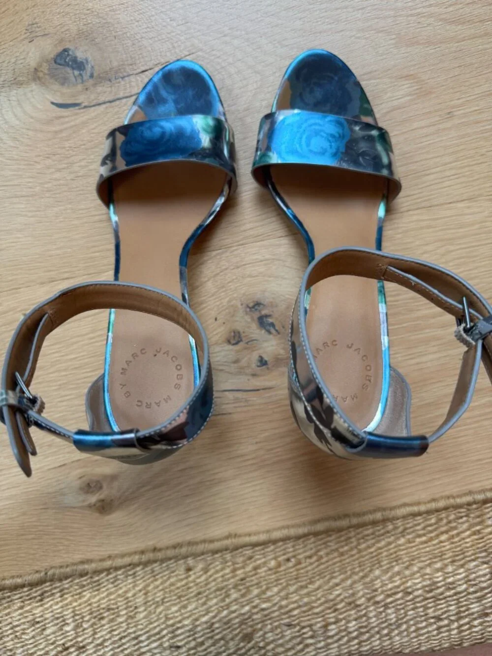 Marc by Marc Jacobs Metallic Floral Ankle Strap Heels Size 40